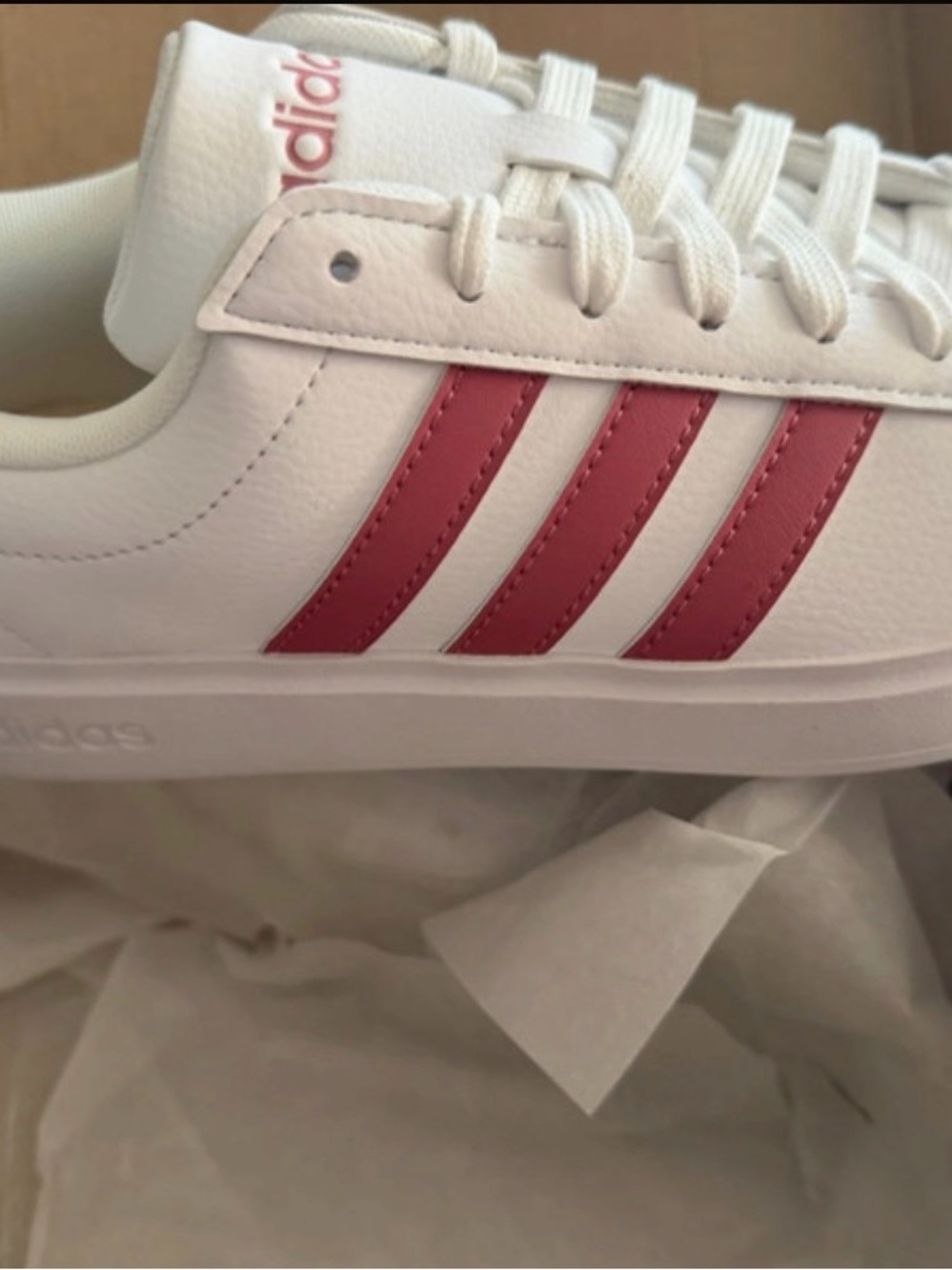 adidas White Sneakers with Pink Stripes - Women's Low Top
